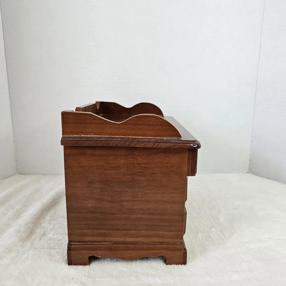 Vintage Retro Brown Wooden Jewelry Box w/ Drawers Mini Dresser Style